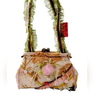 Sassi Cindi Victorian, Tapestry Romantic Floral Ruffle Vintage Cottagecore Purse